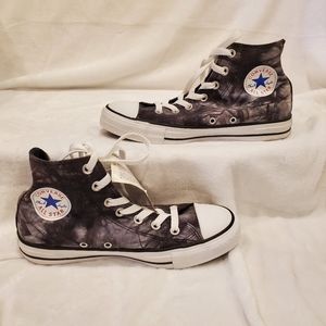 Converse high top black bleach tie dye NWT